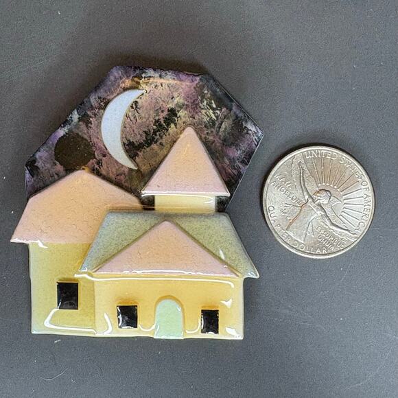 Lucinda House Brooch with Moon Large 2.25" - Picture 2 of 3